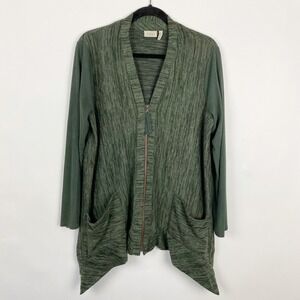 LOGO Lori Goldstein Womens Green Space Dye Mixed Media Zip Sharkbite Cardigan M
